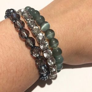 Stretchy teal, diamond and blue crystal bracelet